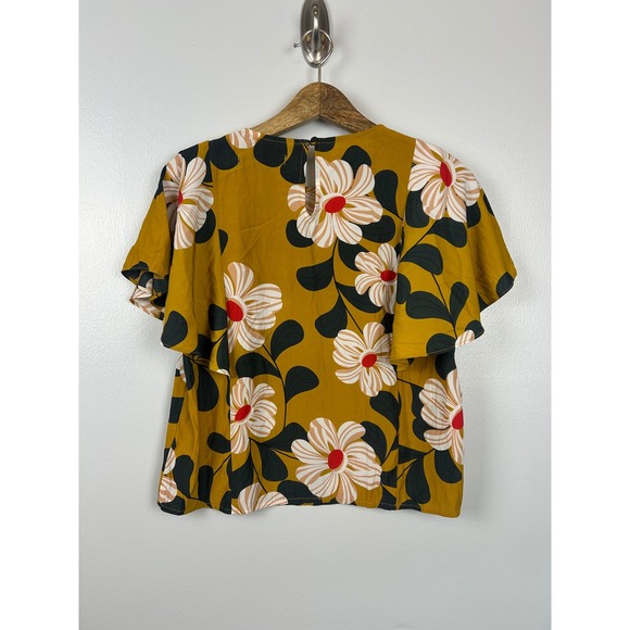 Eva Franco Ikebana Mustard Floral Blouse Size 6 Flutter Sleeve Top Anthropologie - Picture 6 of 6